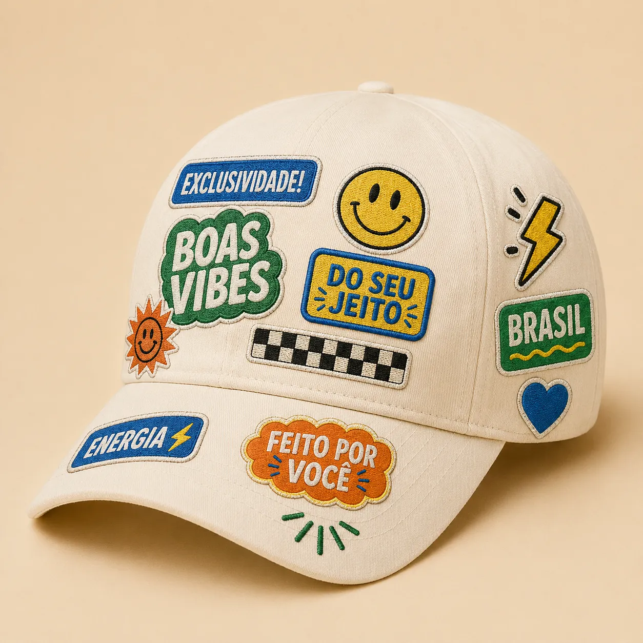 Bonés personalizado com patches no estilo do Bar de Patches Studio Merch 07.