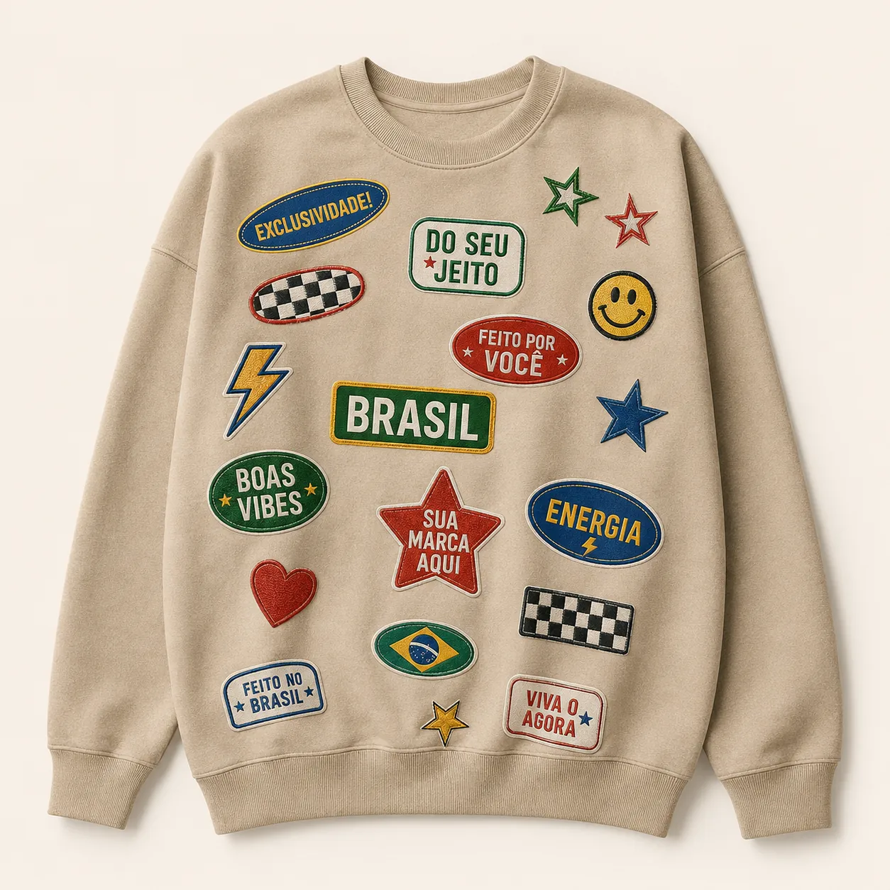 Moletons personalizado com patches no estilo do Bar de Patches Studio Merch 07.